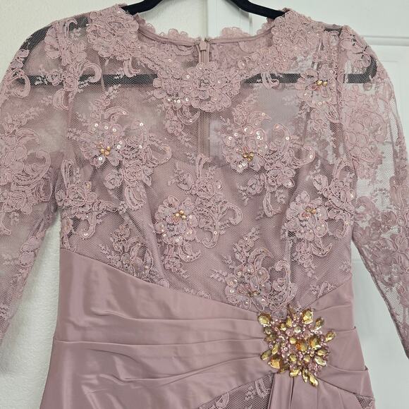 Teri Jon Rickie Freeman Midi Lace Beaded Cocktail Formal Dress Pink Gala Preppy - Picture 3 of 11